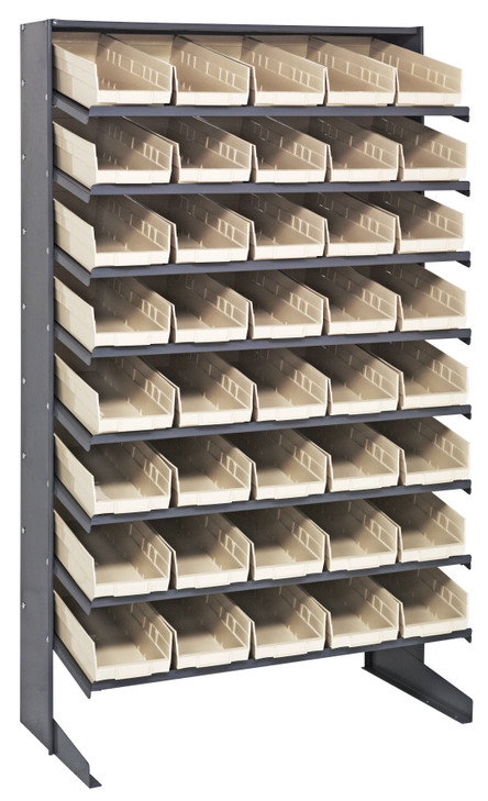 QPRS-104IV Pick Rack, slopped, single sided, 18"D x 36"W x 60"H, 400 lbs. capacity, includes: (8) shelves and (40) QSB104 ivory bins, galvanized steel