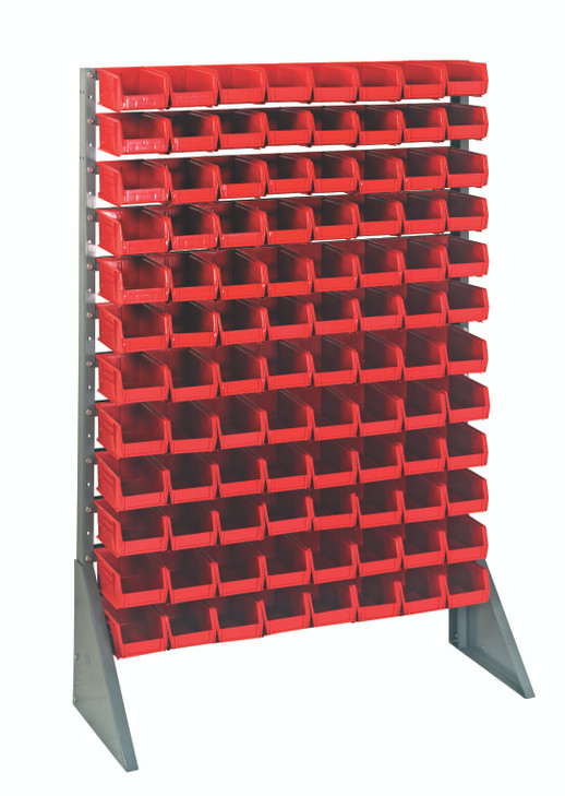 QRU-12S-220-96RD Rail Rack, single sided, 36"L x 15"W x 53"H, 600 lbs load capacity, includes: (12) rails and (96) QUS220 red bins, galvanized steel
