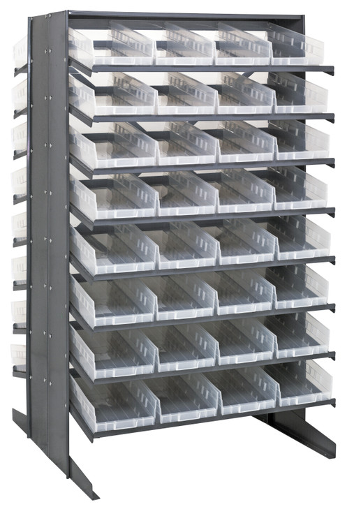QPRD-108CL Pick Rack, slopped, double sided, 36"L x 36"W x 60"H, 800 lbs. capacity, (16) shelves configuration, includes: (64) QSB108 clear bins