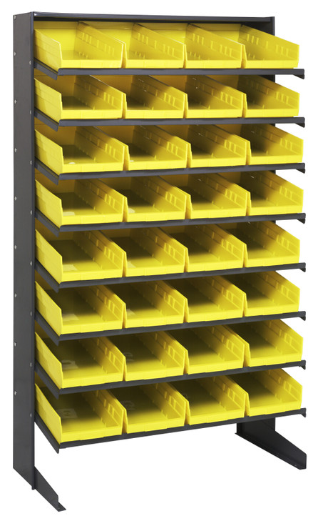 QPRS-108YL Pick Rack, slopped, single sided, 18"D x 36"W x 60"H, 400 lbs. capacity, includes: (8) shelves and (32) QSB108 yellow bins, galvanized steel