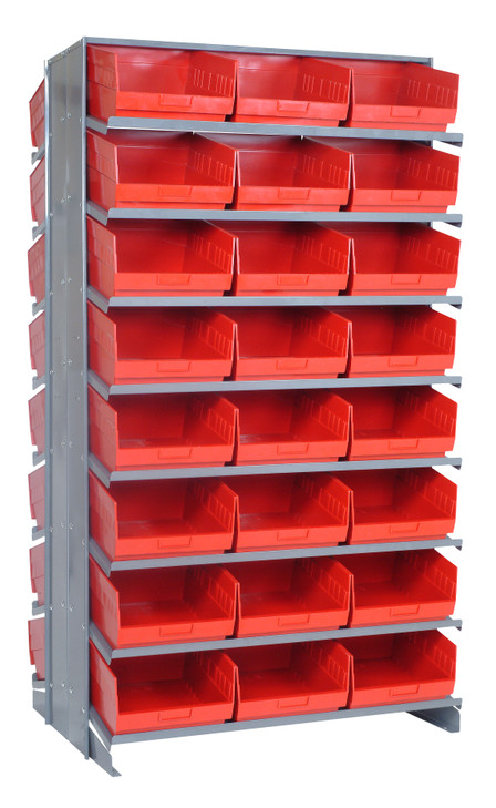 QPRD-209RD Pick Rack, slopped, double sided, 24"L x 36"W x 63-1/2"H, 800 lbs. capacity, (16) shelves configuration, includes: (48) QSB207 red bins