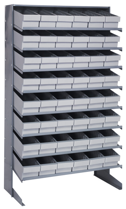 QPRS-602GY Pick Rack, slopped, single sided, 18"D x 36"W x 60"H, 400 lbs. capacity, includes: (8) shelves and (48) QED602 gray bins, galvanized steel