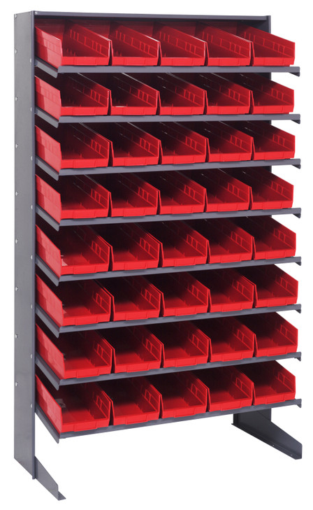QPRS-104RD Pick Rack, slopped, single sided, 18"D x 36"W x 60"H, 400 lbs. capacity, includes: (8) shelves and (40) QSB104 red bins, galvanized steel