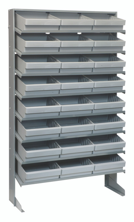 QPRS-801GY Pick Rack, slopped, single sided, 12"D x 36"W x 63-1/2"H, 400 lbs. capacity, includes: (8) shelves and (24) QED801 gray bins, galvanized steel