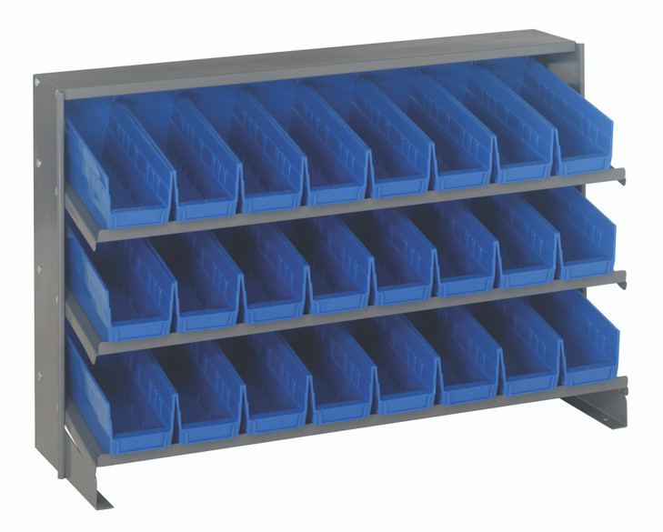 QPRHA-101BL Pick Rack, slopped, bench style, 12-1/2"L x 36"W x 23"H, 250 lbs. capacity, (3) shelves configuration, includes: (24) QSB101 blue bins