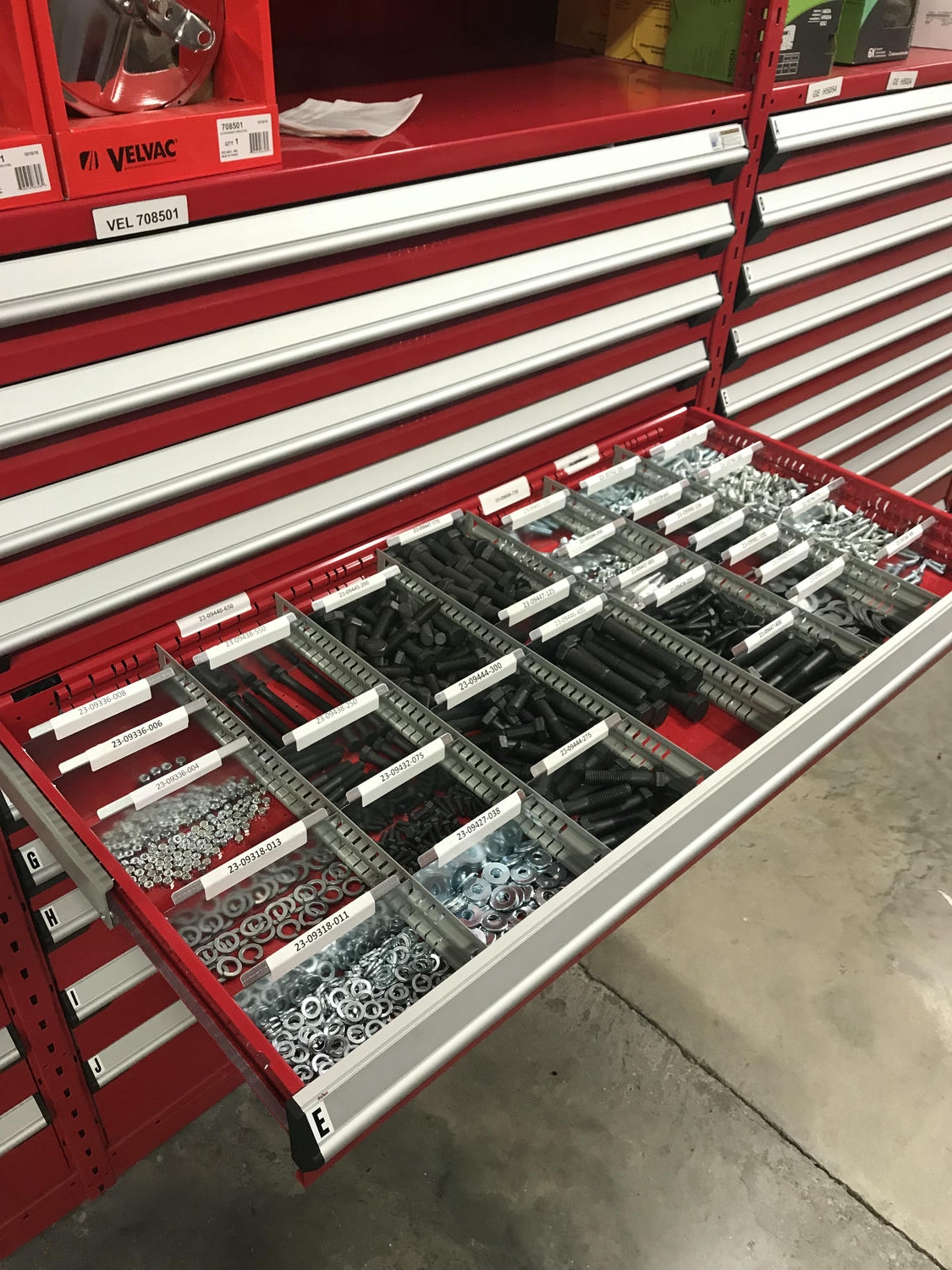 drawers in shelving, automotive shelving