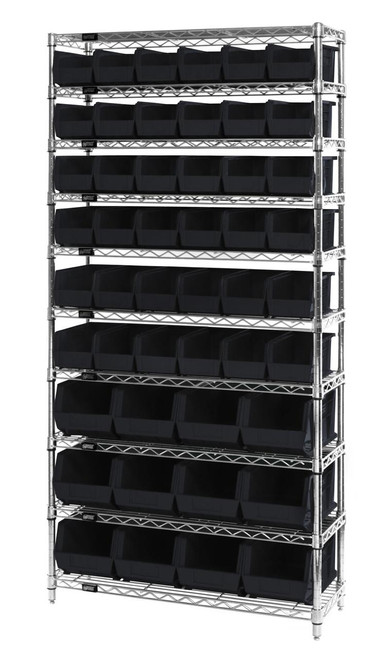 Slanted Wire Shelving Unit 18D x 36W x 74with 48 QSB103 Bins