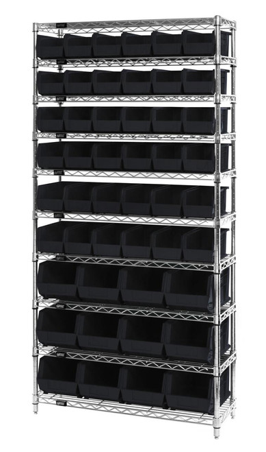 Slanted Wire Shelving Unit 18D x 36W x 74with 48 QSB103 Bins 