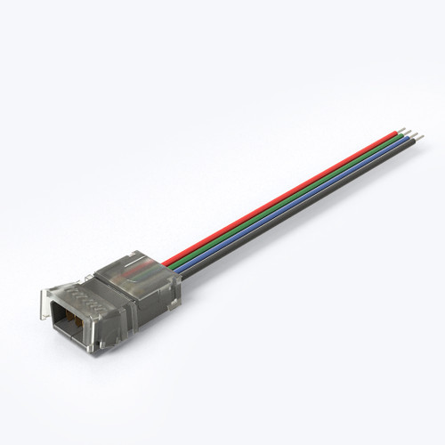 Create a quick and secure connection with the solderless grip connector to connect RGB & RGBW LED strips to wire, a power supply or a control system. Create a quick and secure connection with the solderless grip connector to connect RGB & RGBW LED strips to wire, a power supply or a control system.