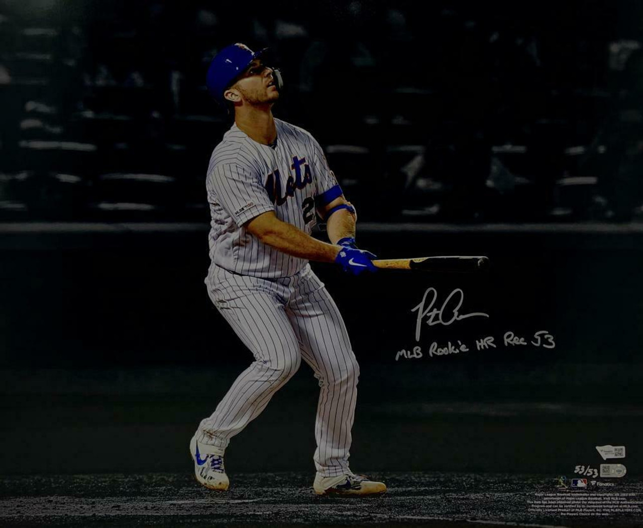 PETE ALONSO Autographed New York Mets MLB HR Rookie Rec 53 16x20 Photograph  FANATICS LE 53/53 - Game Day Legends