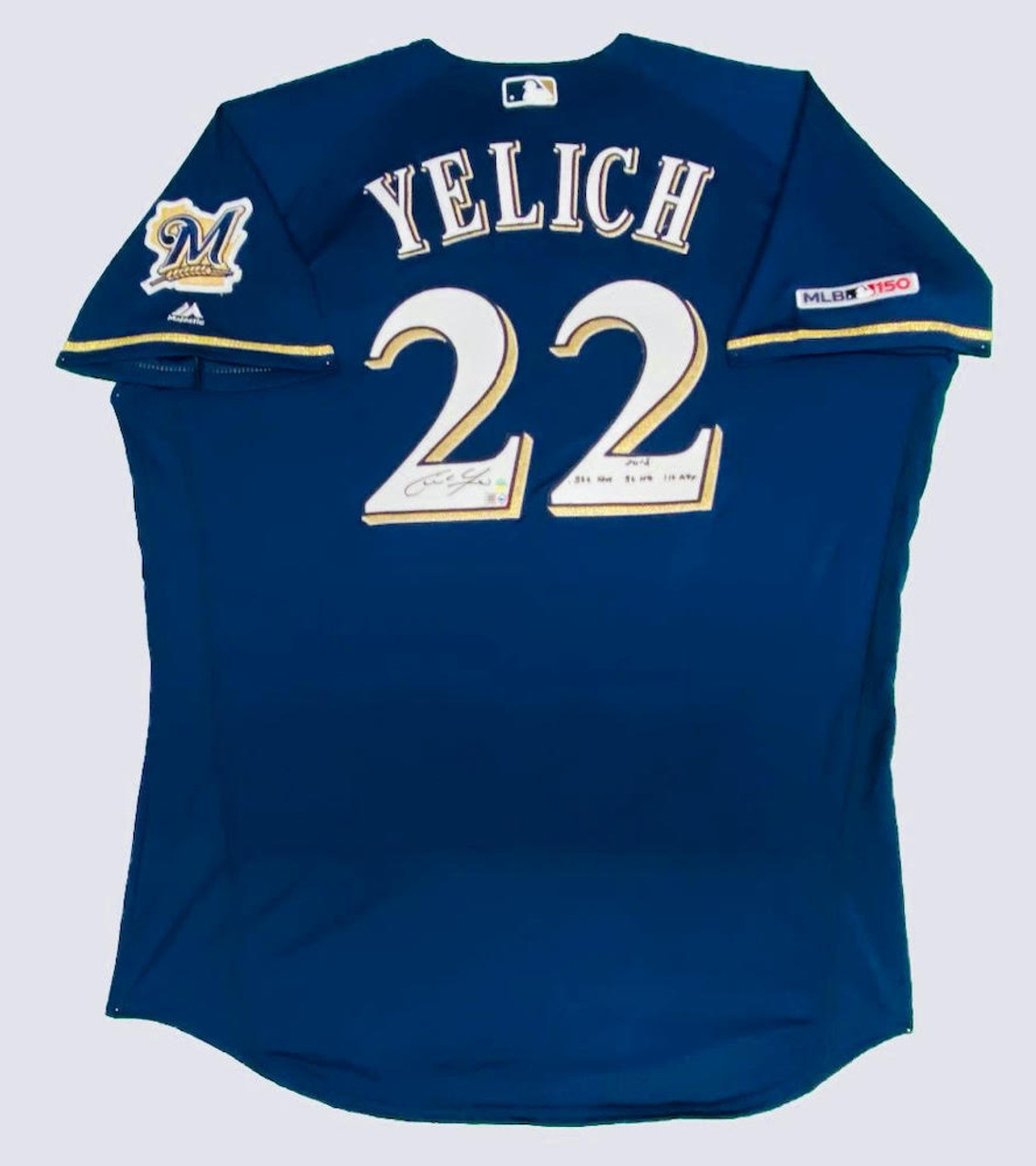 CHRISTIAN YELICH Autographed '2018 Stat' Authentic Blue Brewers