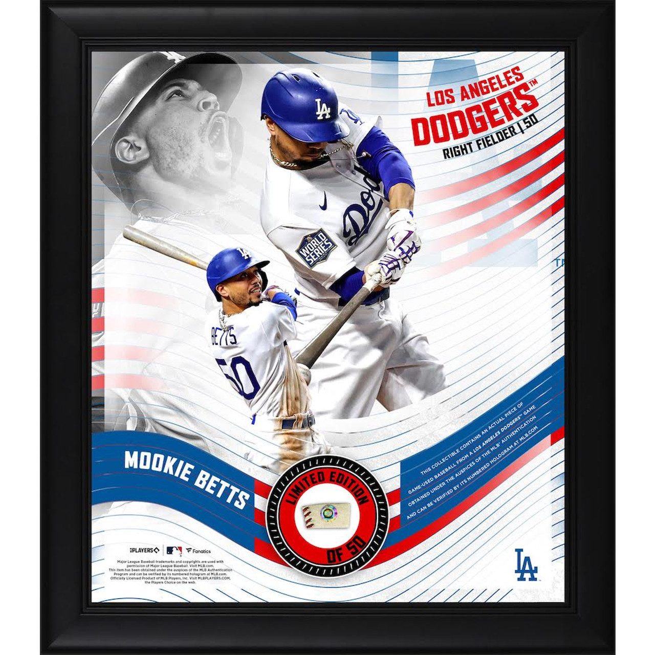 MOOKIE BETTS Unsigned LA Dodgers Framed 15 x 17 Game Used