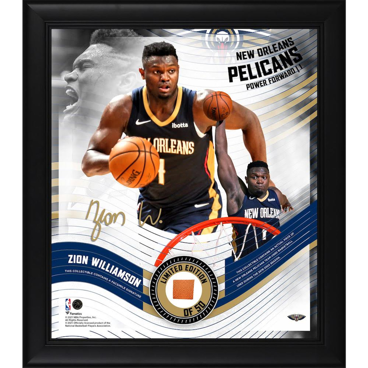 Basketball - Zion Williamson Signed & Framed New Orleans Pelicans