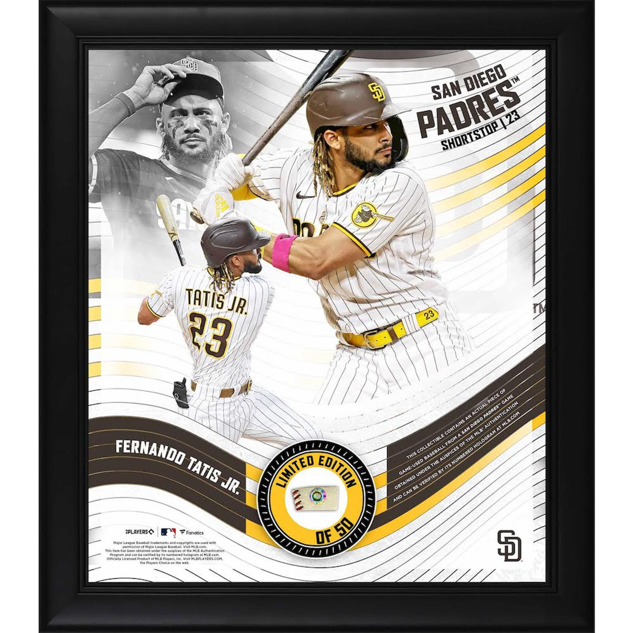 FERNANDO TATIS Jr. Unsigned Padres Framed 15 x 17 Game Used Baseball  Collage LE 50 - Game Day Legends