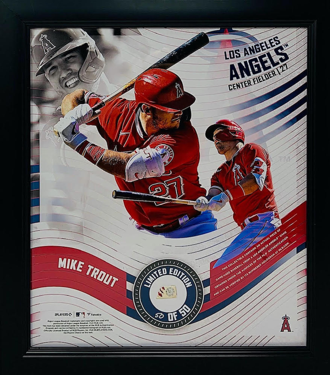 MIKE TROUT Unsigned LA Angels Framed 15 x 17 Game Used Baseball