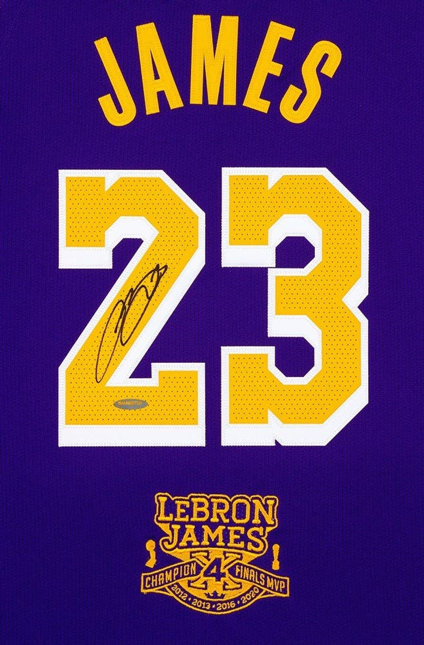 LeBron James Autographed Los Angeles Lakers Gold Authentic Nike Jersey With  2020 4x Champion/4x Finals MVP & 2020 Champion Lakers Embroidered Patches