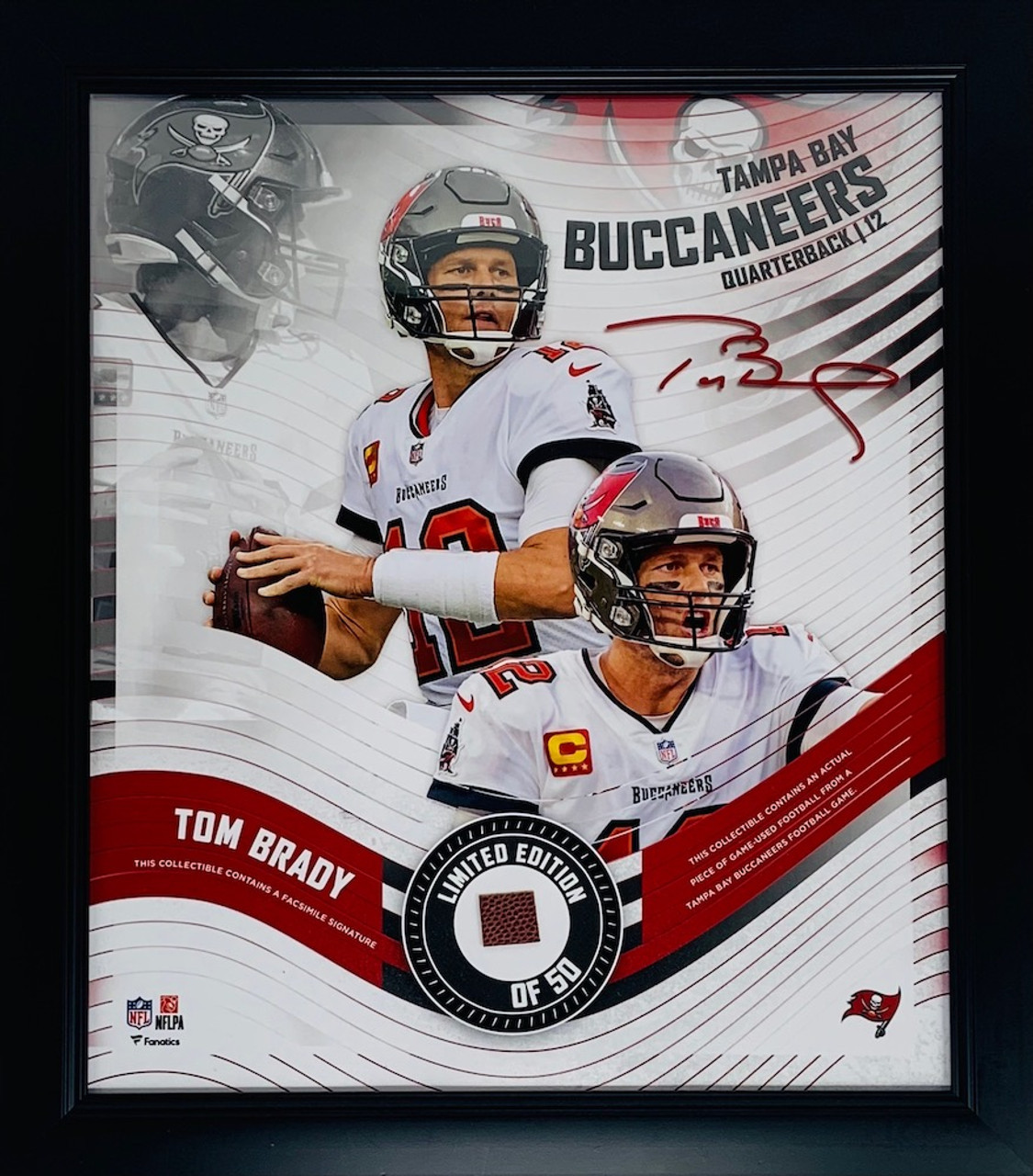 TOM BRADY Buccaneers Framed 15' x 17' Game-Used Football Collage LE 50