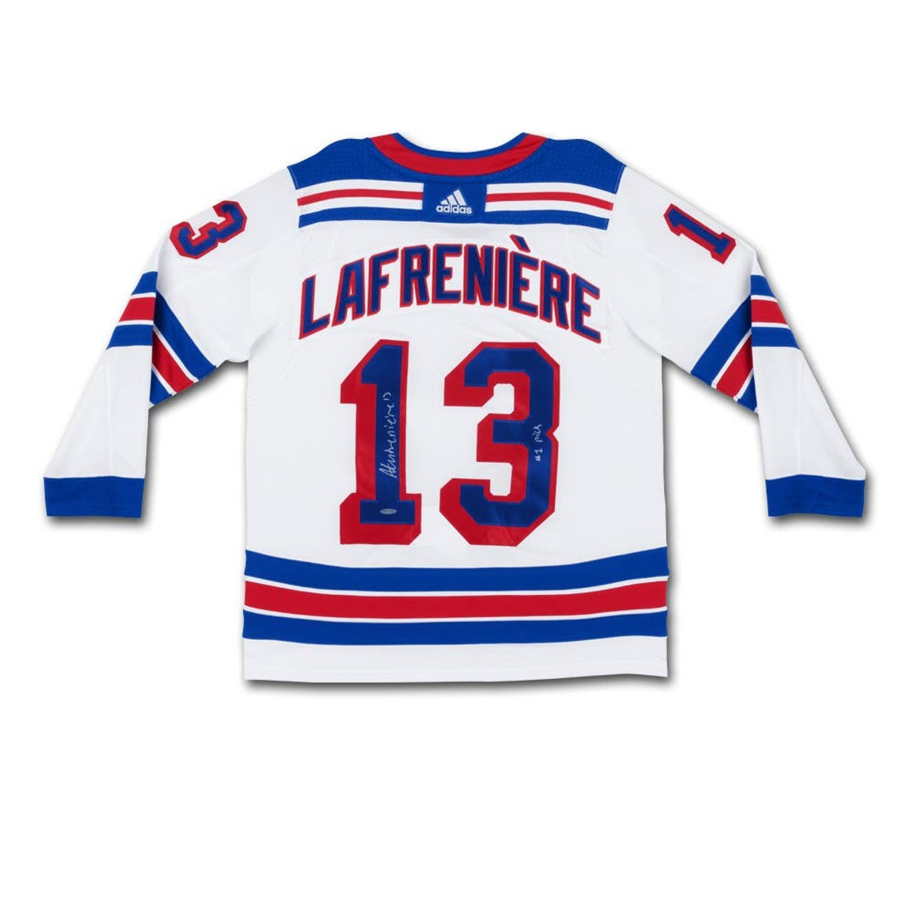 Alexis Lafrenière Autographed & Inscribed 1st playoff goal 5/7/22  Authentic New York Rangers Adidas