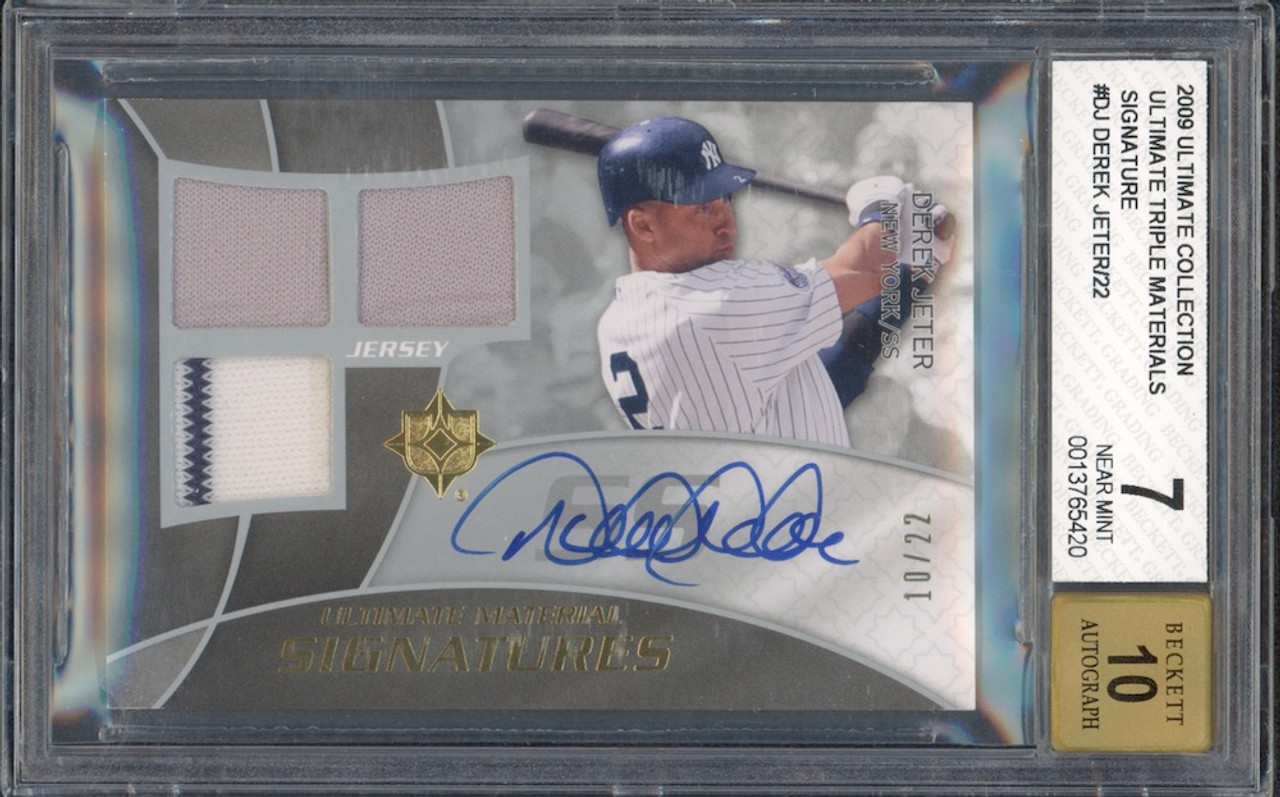 DEREK JETER Autographed 2009 Ultimate Collection Triple Materials UD Card  BGS 10 LE 10/22