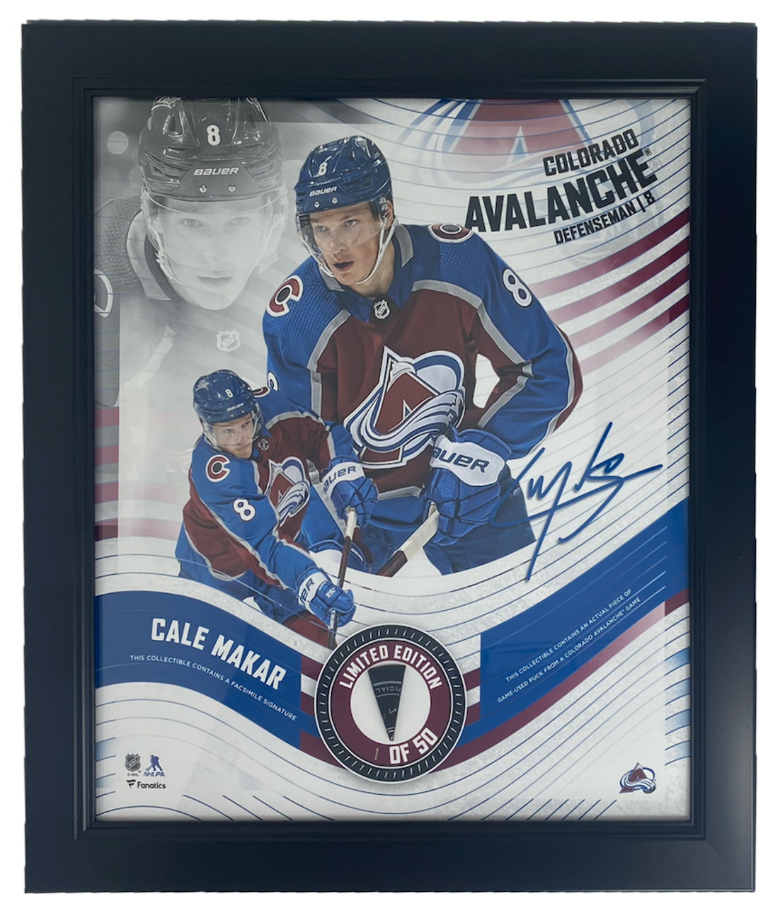 Cale Makar Colorado Avalanche Fanatics Authentic Autographed Inglasco  2022-23 Official Game Model Puck