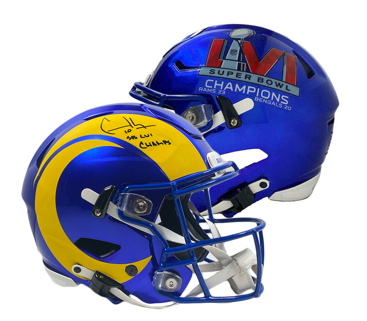 COOPER KUPP Autographed 'SB LVI Champs' Rams Speed Flex Helmet FANATICS