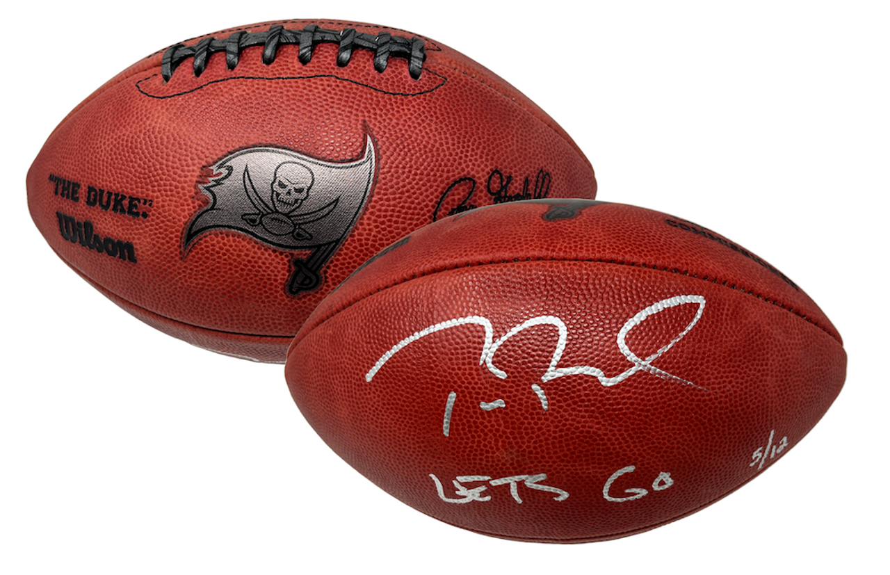 TOM BRADY Autographed 'Let's Go' Duke Bucs Metallic Logo Football FANATICS  LE 12