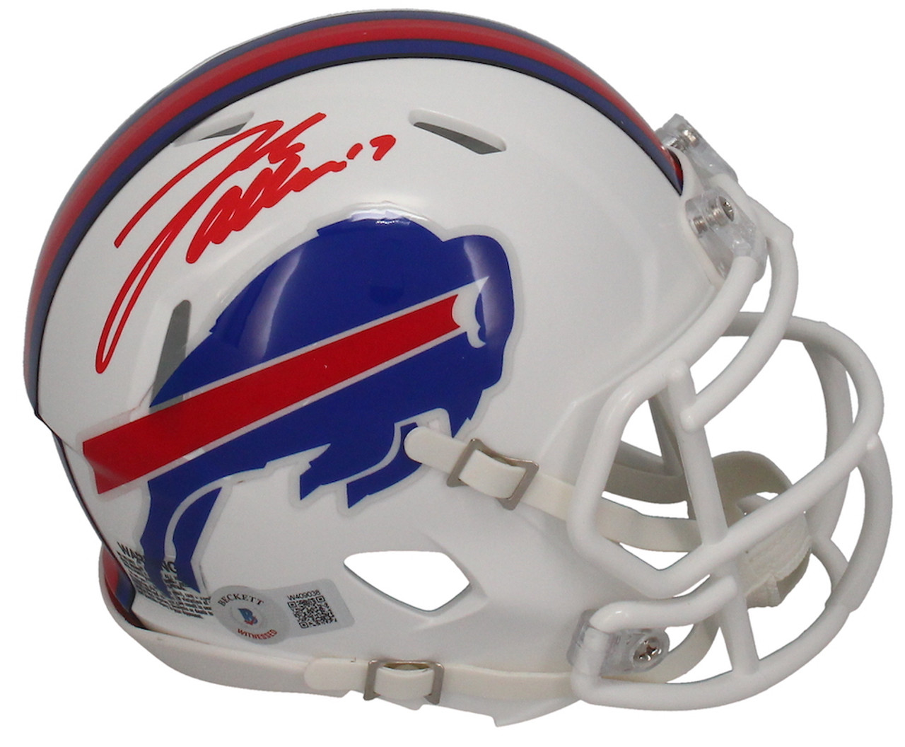 JOSH ALLEN Autographed (Red Ink) Buffalo Bills Mini Speed Helmet