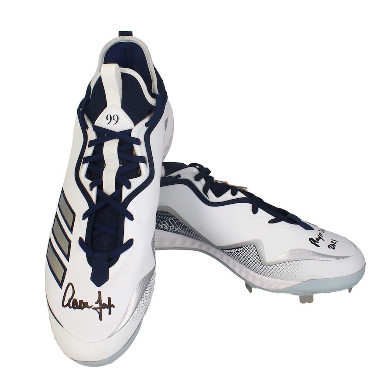 Aaron Judge White/Light Blue New York Yankees adidas Player-Issued Cleats  from the 2021 MLB Season