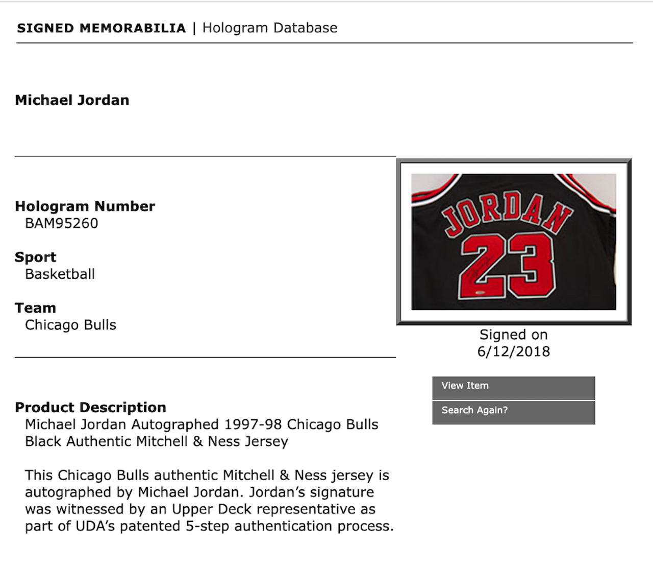 Michael Jordan Autographed 1996-97 Chicago Bulls Black With Red Pinstripes  Authentic Mitchell & Ness Jersey