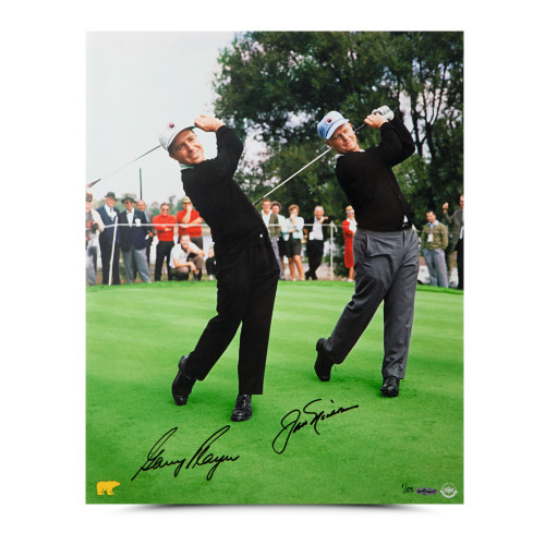 GARY PLAYER/JACK NICKLAUS AUTOGRAPHED "DUAL WITH JACK" PHOTO UDA LE 25