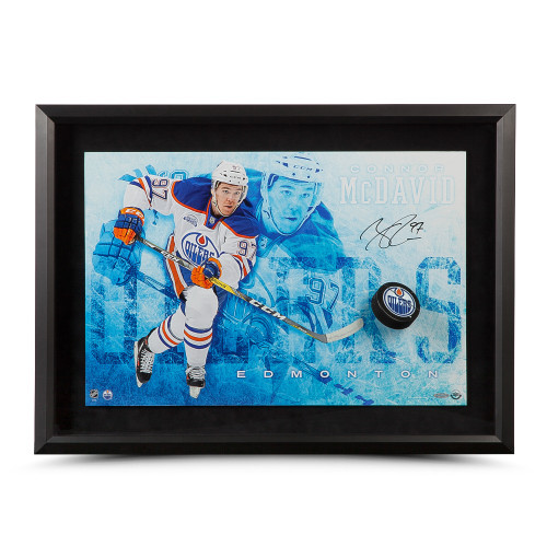 CONNOR MCDAVID AUTOGRAPHED "COMMANDING" BREAKING THROUGH UDA