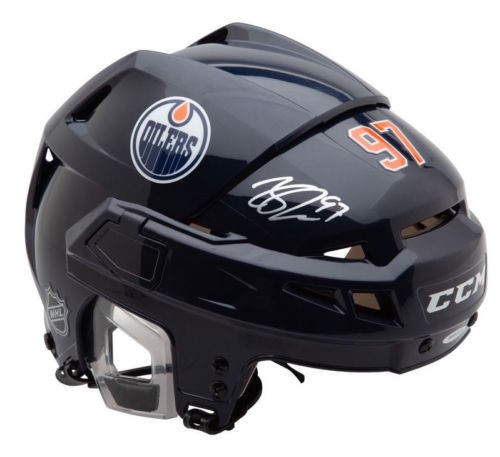 CONNOR McDAVID Autographed Edmonton Oilers CCM HTV08 Navy Helmet UDA