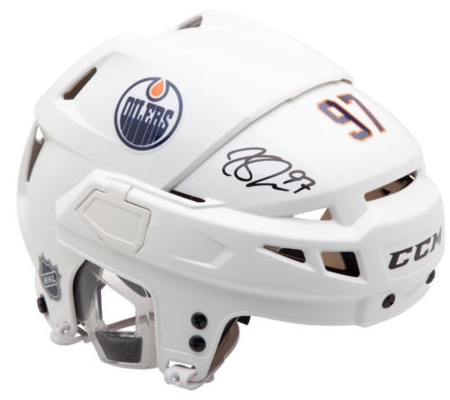 CONNOR McDAVID Autographed Edmonton Oilers CCM HTV08 White Helmet UDA