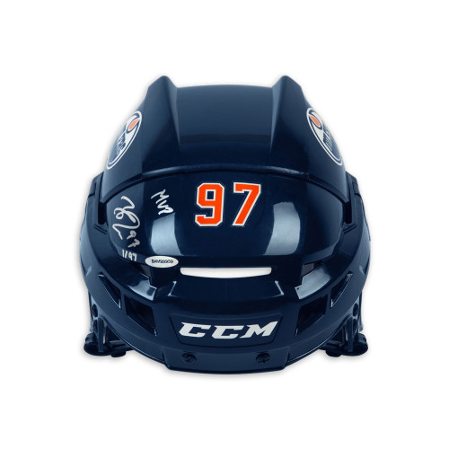 CONNOR McDAVID Autographed "MVP" CCM Authentic Edmonton Oilers Navy Helmet UDA LE 97