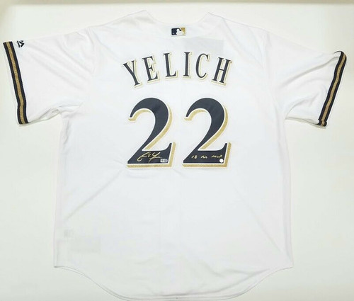 CHRISTIAN YELICH Autographed / Inscribed 18 NL MVP Milwaukee Brewers Cool  Base Majestic Replica White Jersey STEINER - Game Day Legends