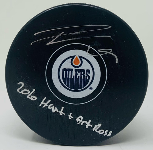 LEON DRAISAITL Autographed "2020 HART & Art Ross" Oilers Puck FANATICS