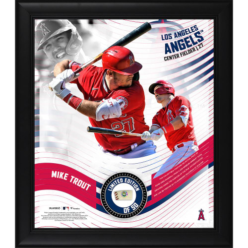 Mike Trout Unsigned LA Angels Framed 15" x 17" Game Used Baseball Collage LE 50