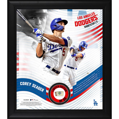 COREY SEAGER Dodgers Framed 15" x 17" Game Used Baseball Collage LE 50