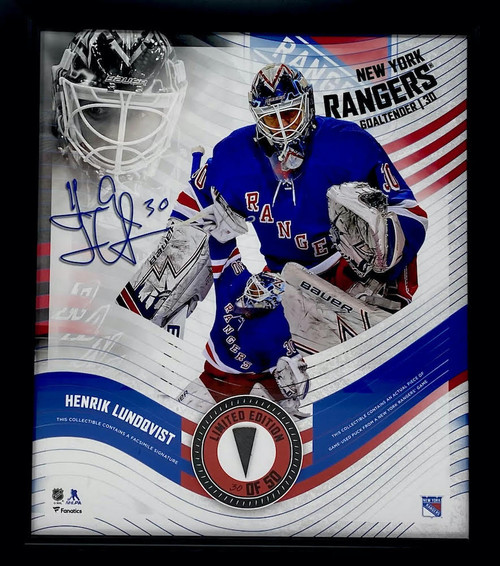 HENRIK LUNDQVIST New York Rangers Framed 15 x 17 Game Used Puck Collage LE 30/50