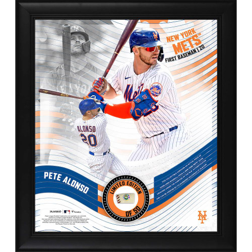 PETE ALONSO Unsigned New York Mets Framed 15" x 17" Game Used Baseball Collage LE 50