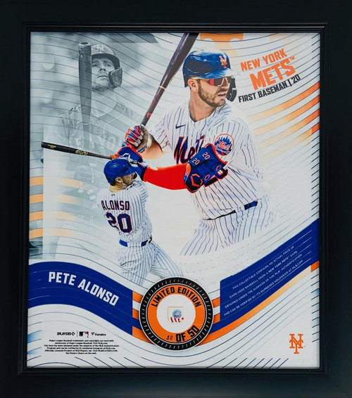 PETE ALONSO Unsigned New York Mets Framed 15" x 17" Game Used Baseball Collage LE 20/50