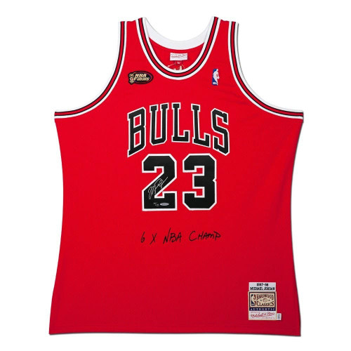 MICHAEL JORDAN Autographed & Embroidered Chicago Bulls 1997-98 Red With NBA Finals Patch Authentic Mitchell & Ness Jersey UDA