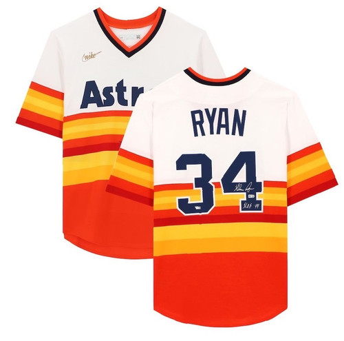 NOLAN RYAN Autographed "HOF 99" Astros Authentic Throwback Jersey FANATICS