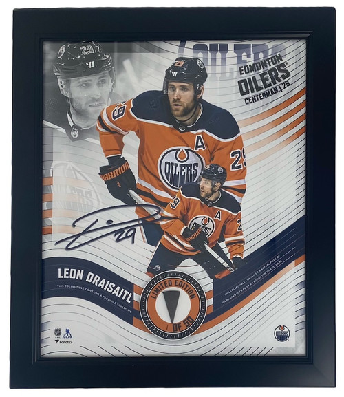 LEON DRAISAITL Edmonton Oilers Framed 15" x 17" Game Used Puck Collage LE 1/50