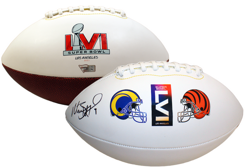 MATTHEW STAFFORD Autographed SB LVI Match-Up White Panel Football FANATICS