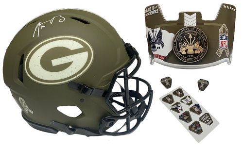AARON RODGERS Autographed Packers STS - Army - Authentic Speed Helmet FANATICS