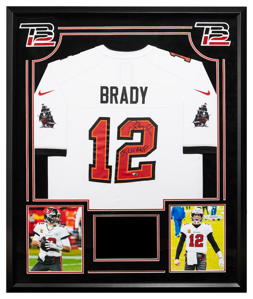 TOM BRADY Autographed "SB LV MVP" Framed Nike Limited Jersey w/ Monitor FANATICS