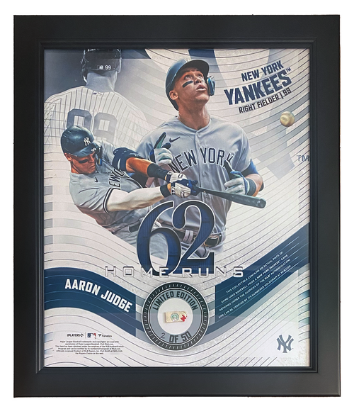 AARON JUDGE Yankees Framed 62 HR's 15" x 17" Game Used Baseball Collage LE 50