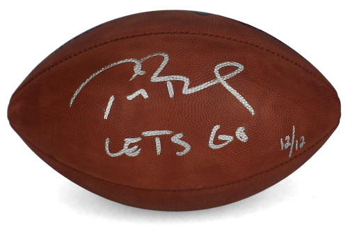 Tom Brady Autographed Lets Go Metallic Patriots Logo Football Fanatics LE 12/12