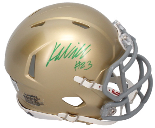 Kyren Williams Autographed (Green Ink) Notre Dame Mini Speed Helmet Beckett